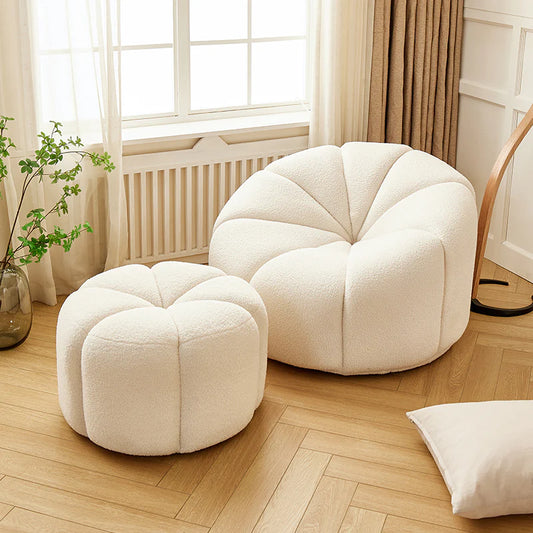 Arsav White Boucle Pumpkin Armchair - Armchair