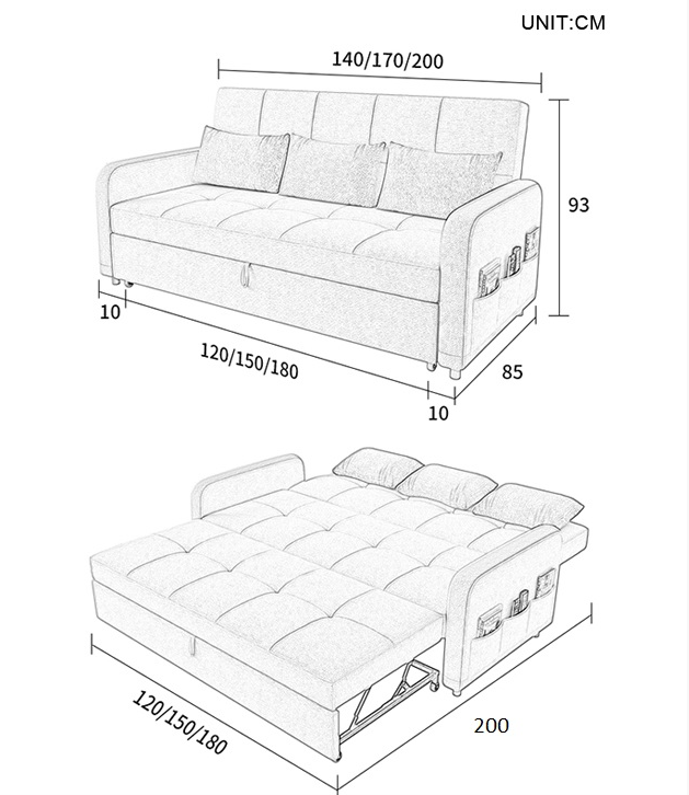 Luxury Linen Convertible 3-Seater Sofa Bed - Versatile Elegance for Your Space