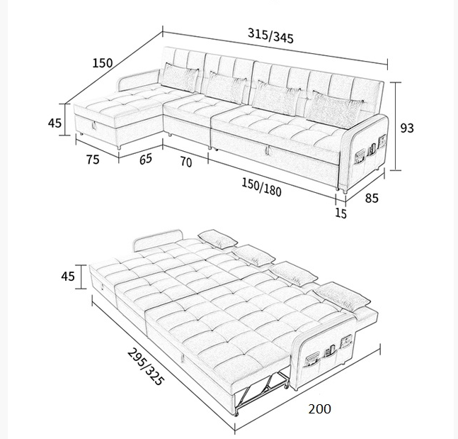 Luxury Linen Convertible 3-Seater Sofa Bed - Versatile Elegance for Your Space