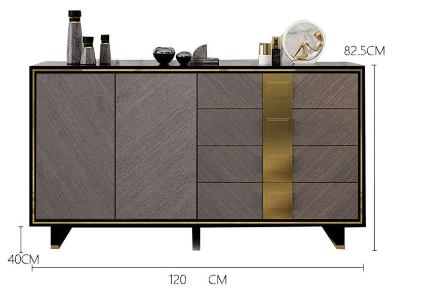 Large Scandinavian Style Grey & Gold Sideboard - Sideboard