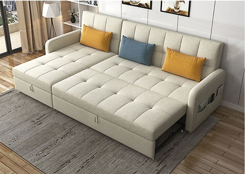 Luxury Linen Convertible 3-Seater Sofa Bed - Versatile Elegance for Your Space