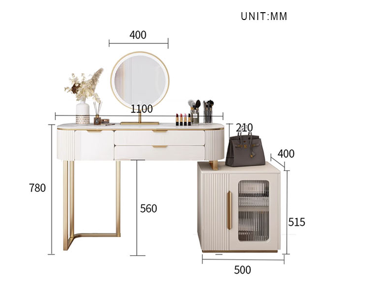 Elegance Blanc Vanity Ensemble - Dressing Table